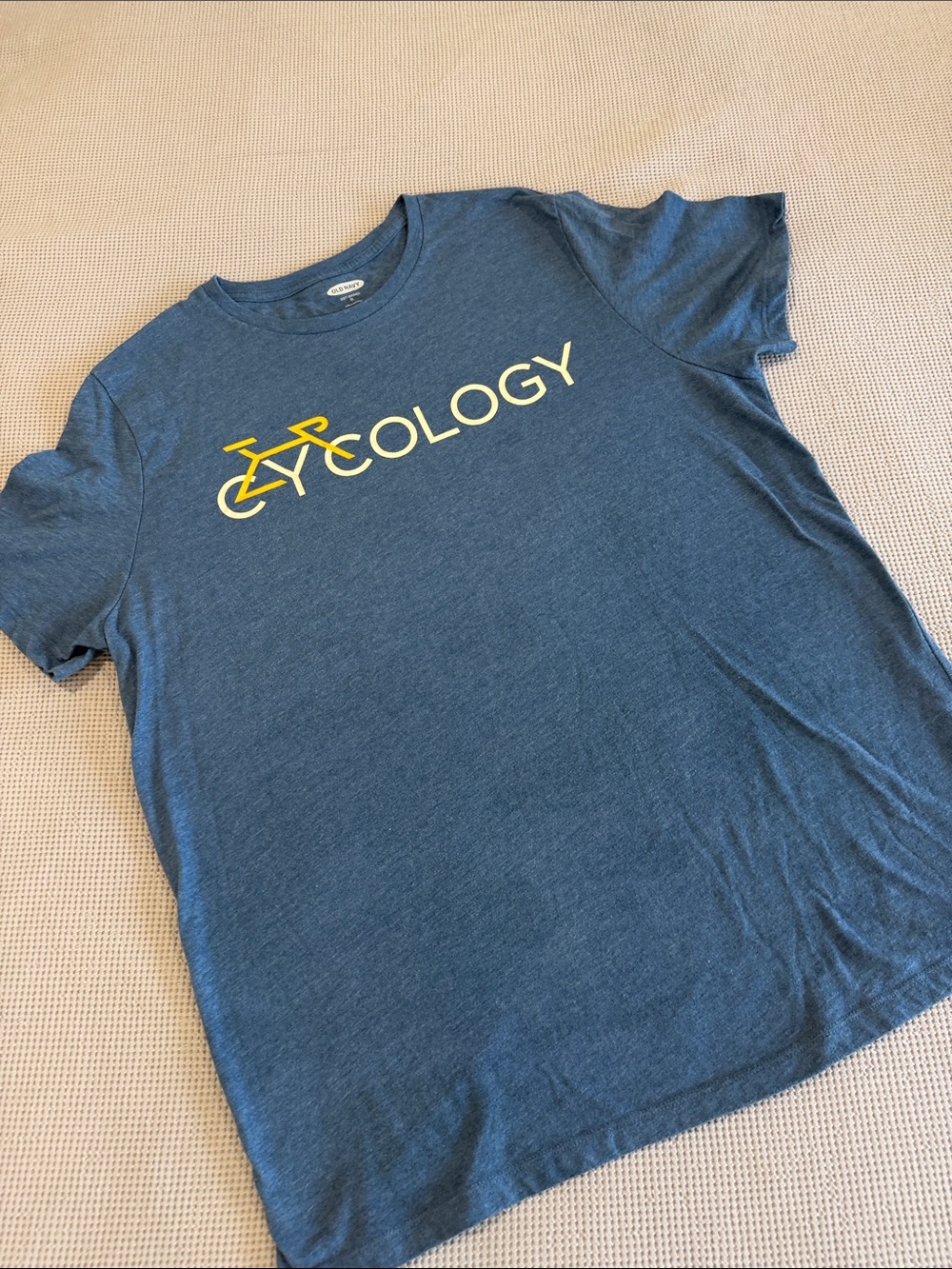 Old Navy Blue Graphic Tee with Yellow Bike 'Ecology'